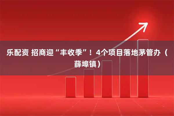 乐配资 招商迎“丰收季”！4个项目落地茅管办（薛埠镇）